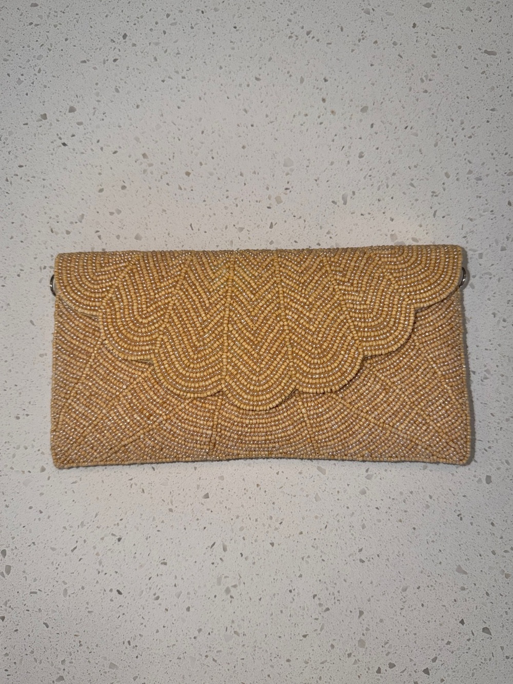 Lulus Junipero Champagne Beaded Clutch – Scalloped Detail